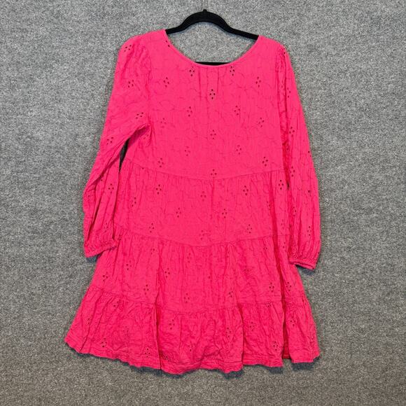 Old Navy Dress Womens Medium Pink Long‎ Sleeve Mini Tiered Bohemian Cottage Core - Picture 13 of 14
